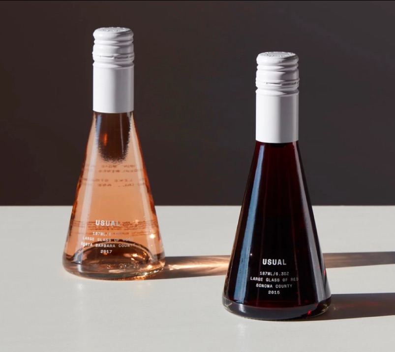 Two Usual single-serve wine bottles side by side